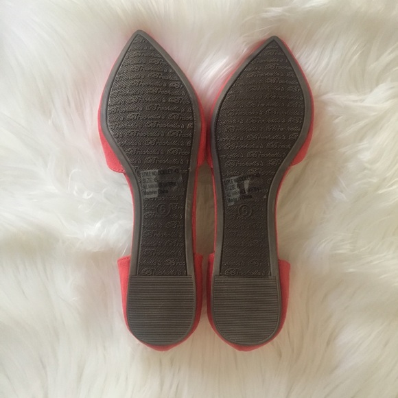 Coral Pink Pointy Toe Flats - Picture 2 of 6